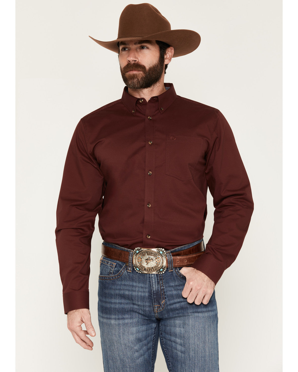 Men's Basic Solid Long Sleeve Button-Down Stretch Western S | Cody James Clothing