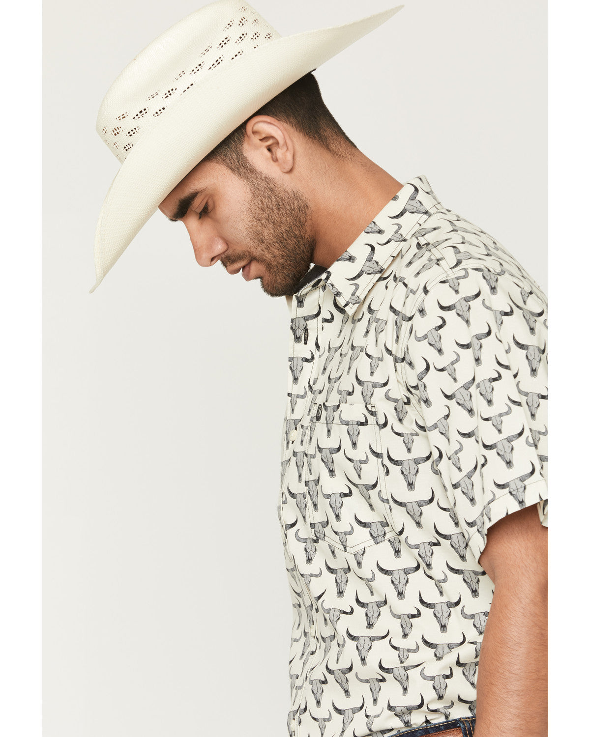 Men's Toro Steer Head Print Short Sleeve Button-Down Stretc | Cody James Clothing