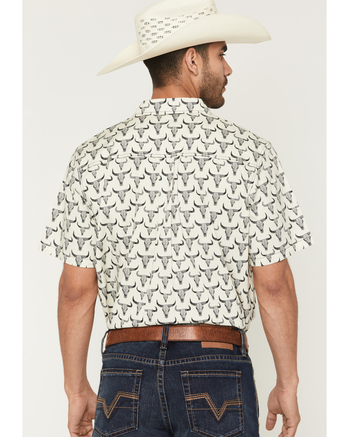 Men's Toro Steer Head Print Short Sleeve Button-Down Stretc | Cody James Clothing