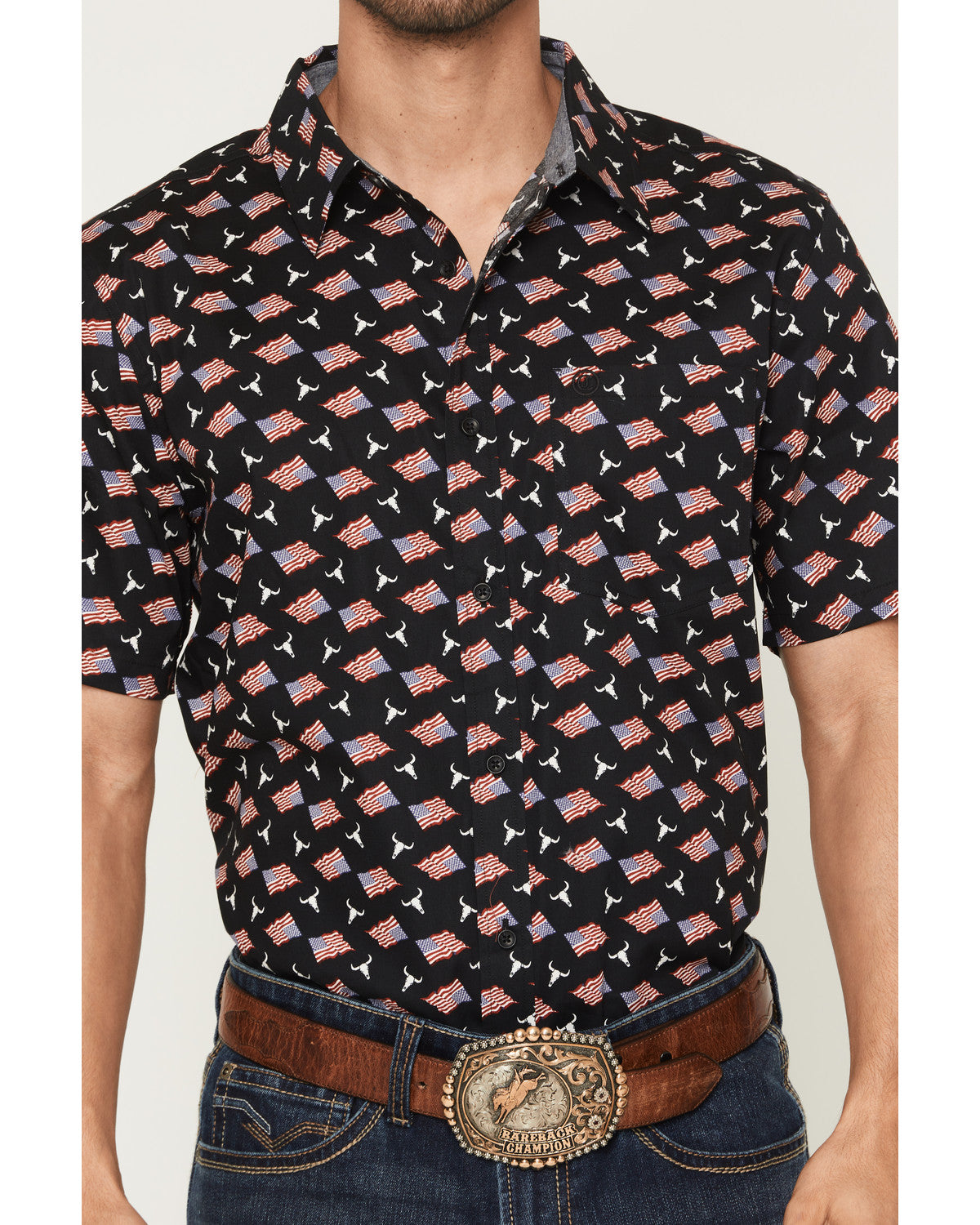 Men's Stars & Flags Short Sleeve Button-Down Stretch Wester | Cody James Clothing