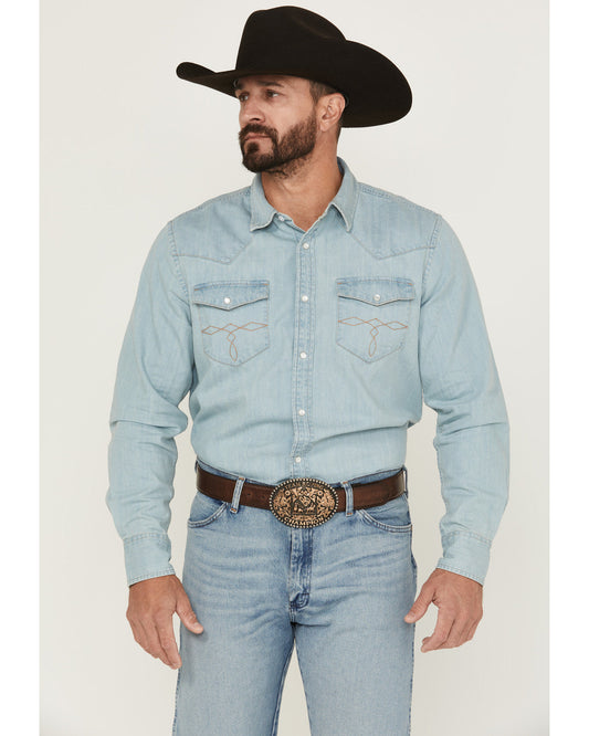 Men's Frosty Light Wash Long Sleeve Snap Denim Western Shir | Cody James Clothing