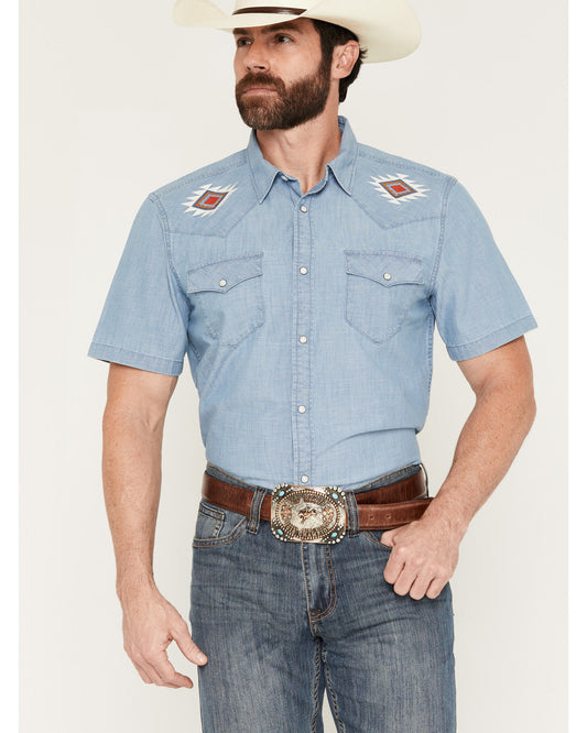 Men's Tucson Embroidered Denim Short Sleeve Snap Western Sh | Cody James Clothing