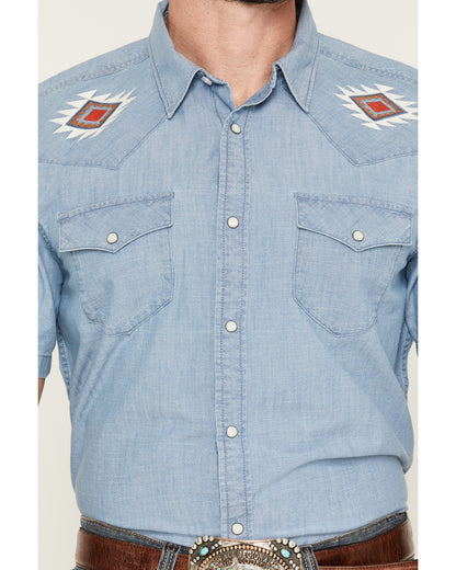 Men's Tucson Embroidered Denim Short Sleeve Snap Western Sh | Cody James Clothing