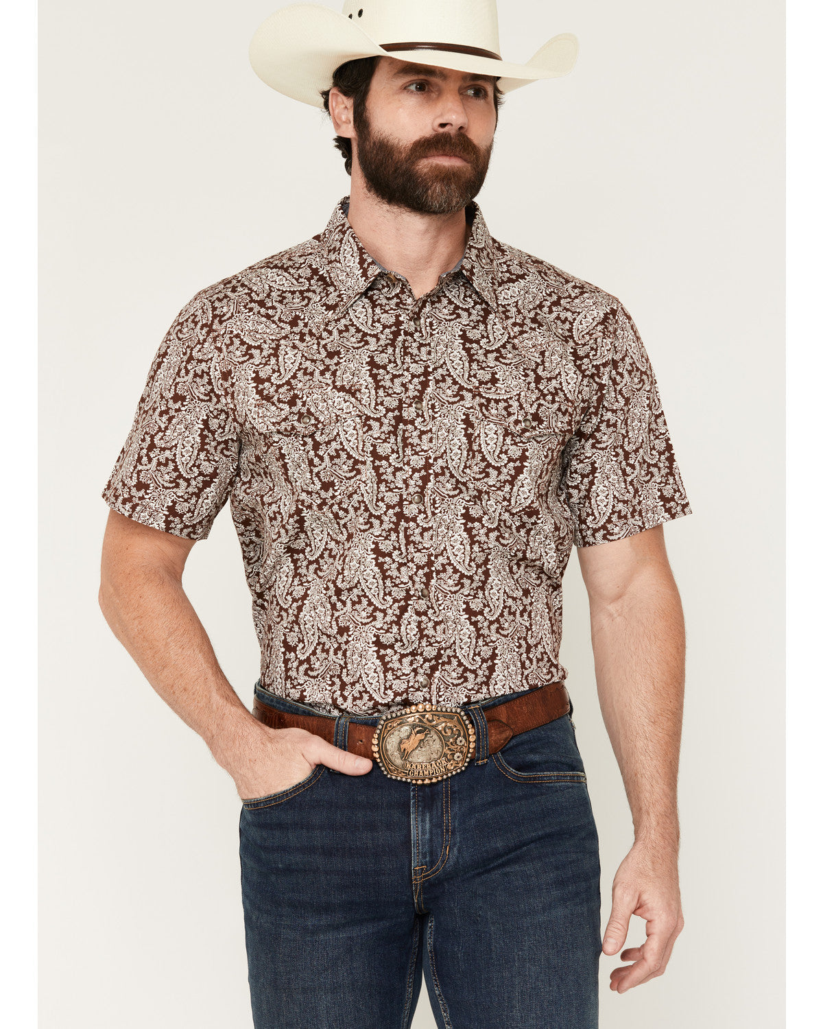 Men's Rusted Gate Paisley Print Short Sleeve Snap Western S | Cody James Clothing