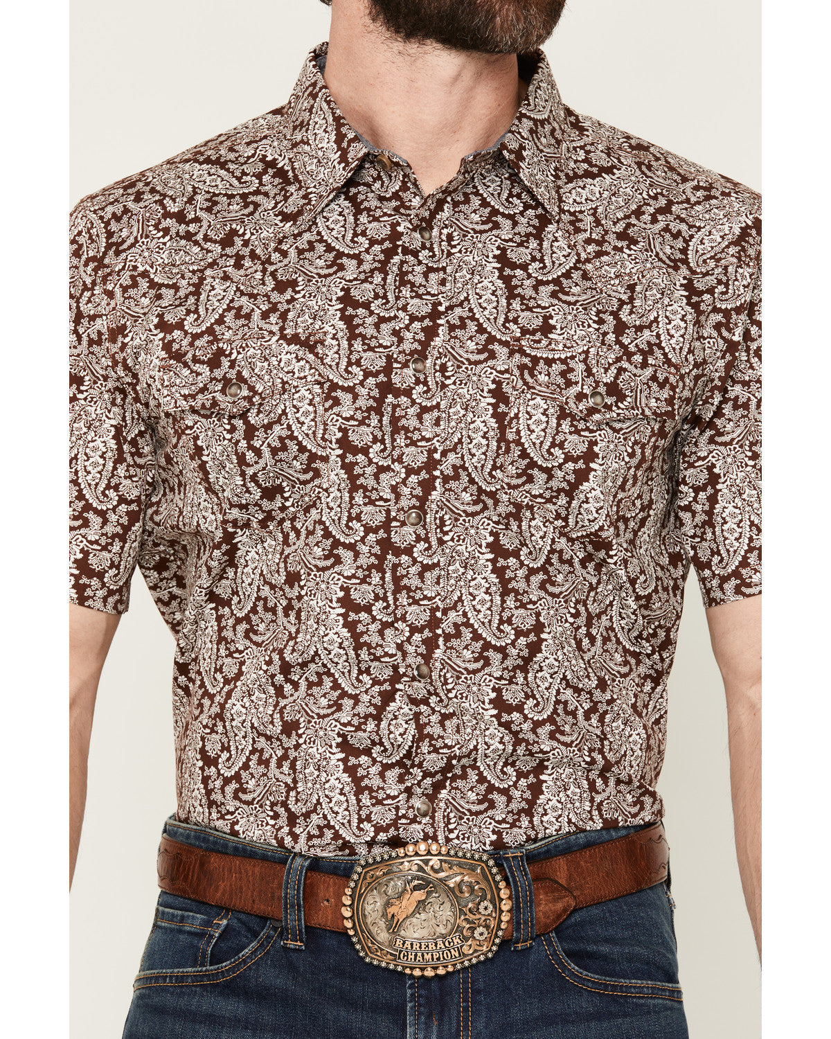 Men's Rusted Gate Paisley Print Short Sleeve Snap Western S | Cody James Clothing