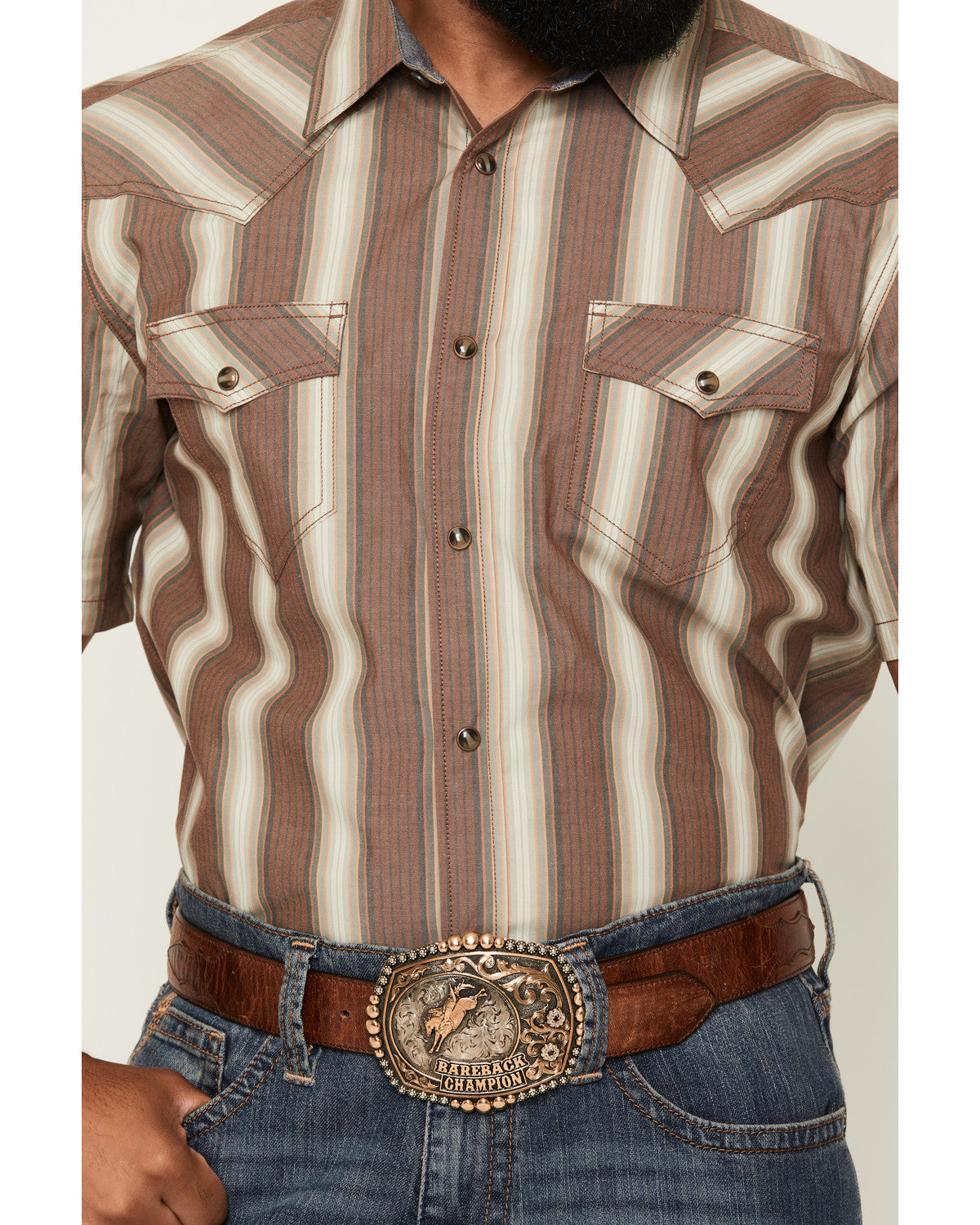 Men's Gopher Striped Print Short Sleeve Snap Western Shirt | Cody James Clothing