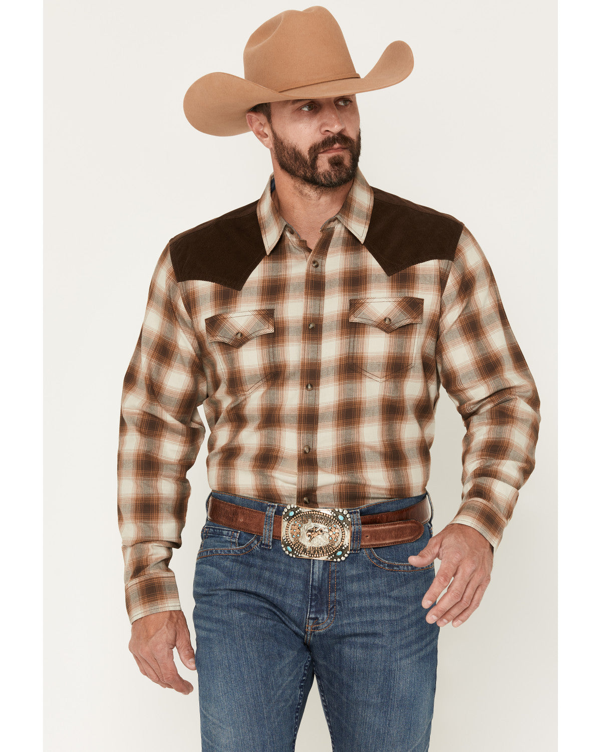 Men's Mad Plaid Print Corduroy Long Sleeve Snap Western Shi | Cody James Clothing