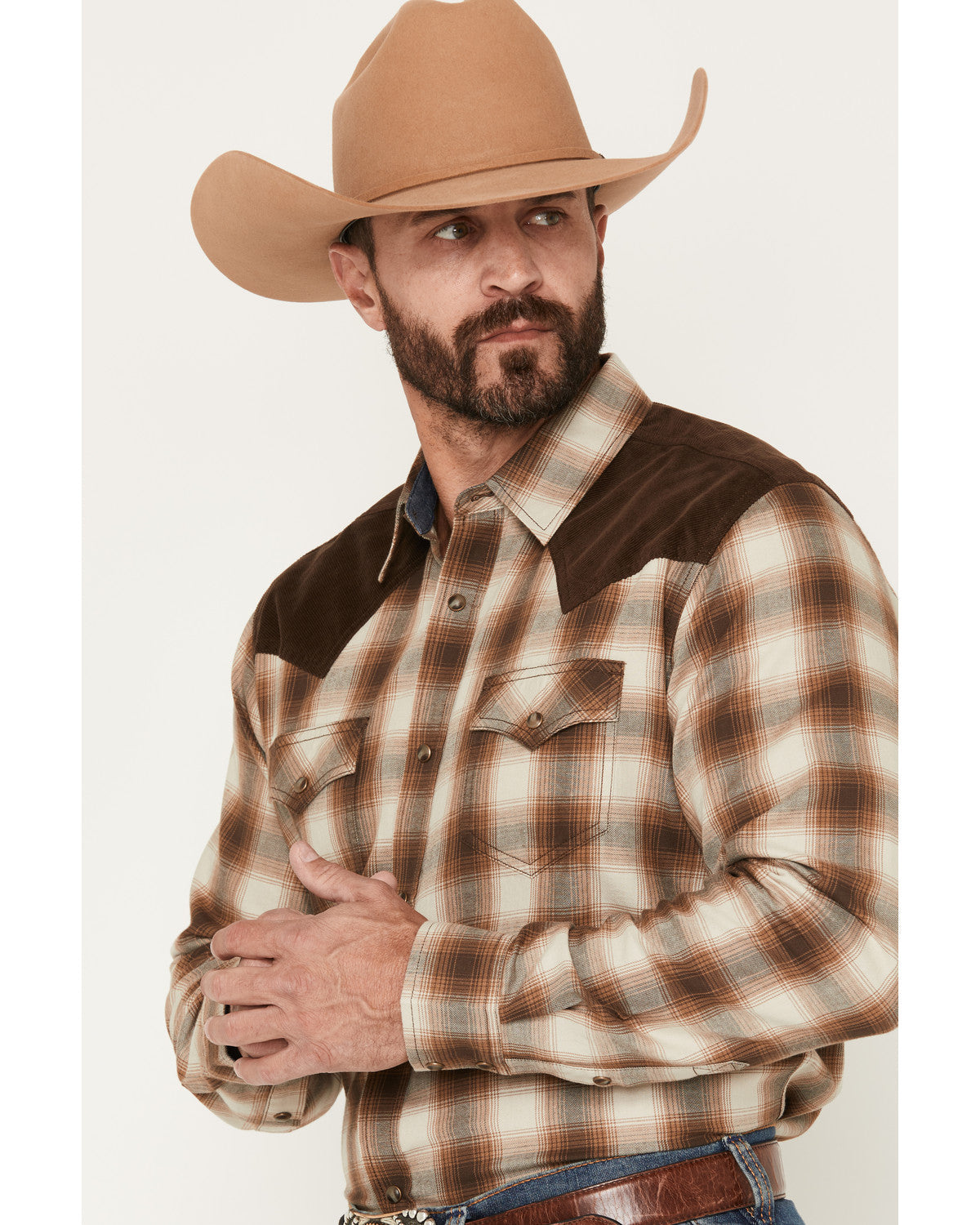 Men's Mad Plaid Print Corduroy Long Sleeve Snap Western Shi | Cody James Clothing