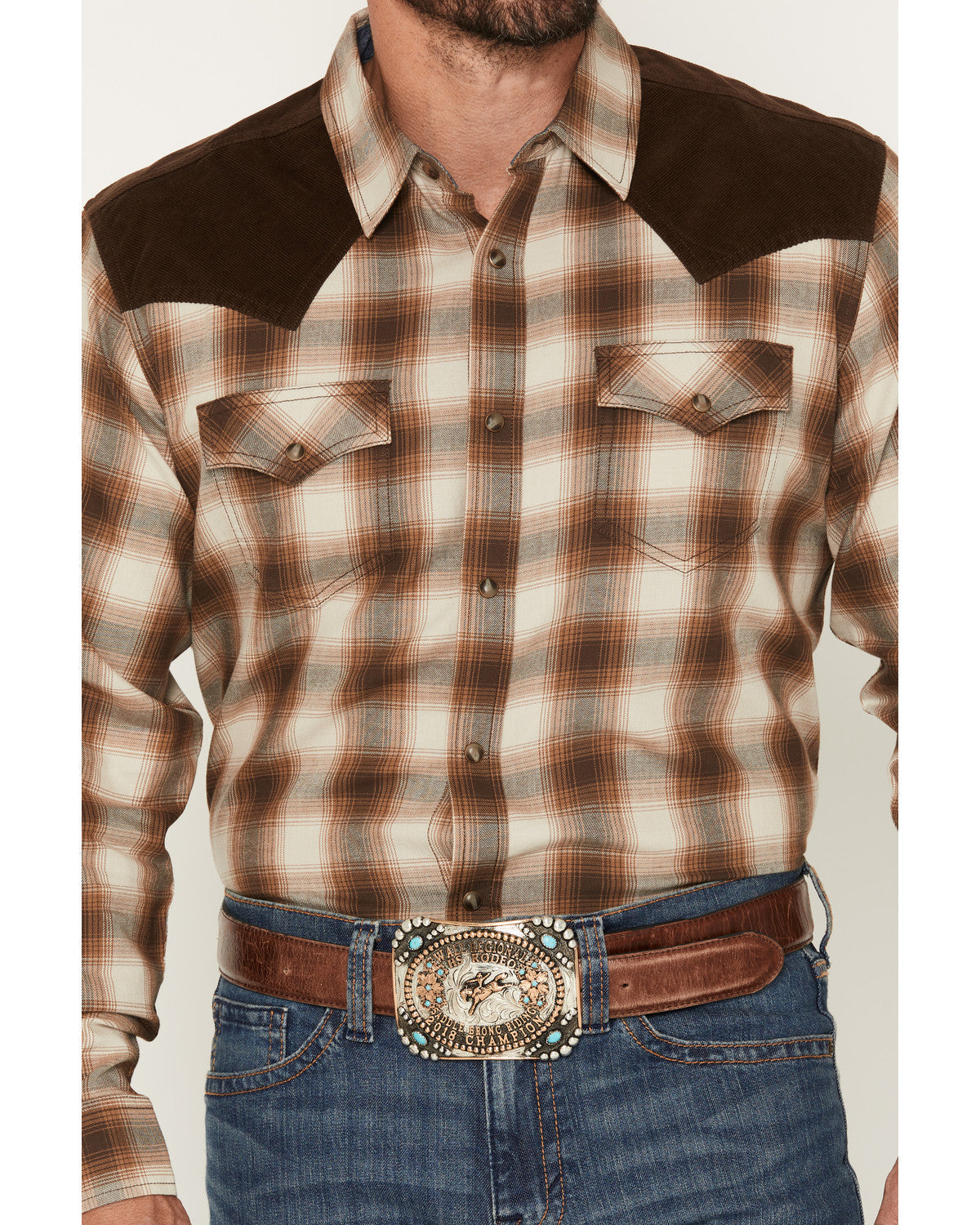 Men's Mad Plaid Print Corduroy Long Sleeve Snap Western Shi | Cody James Clothing