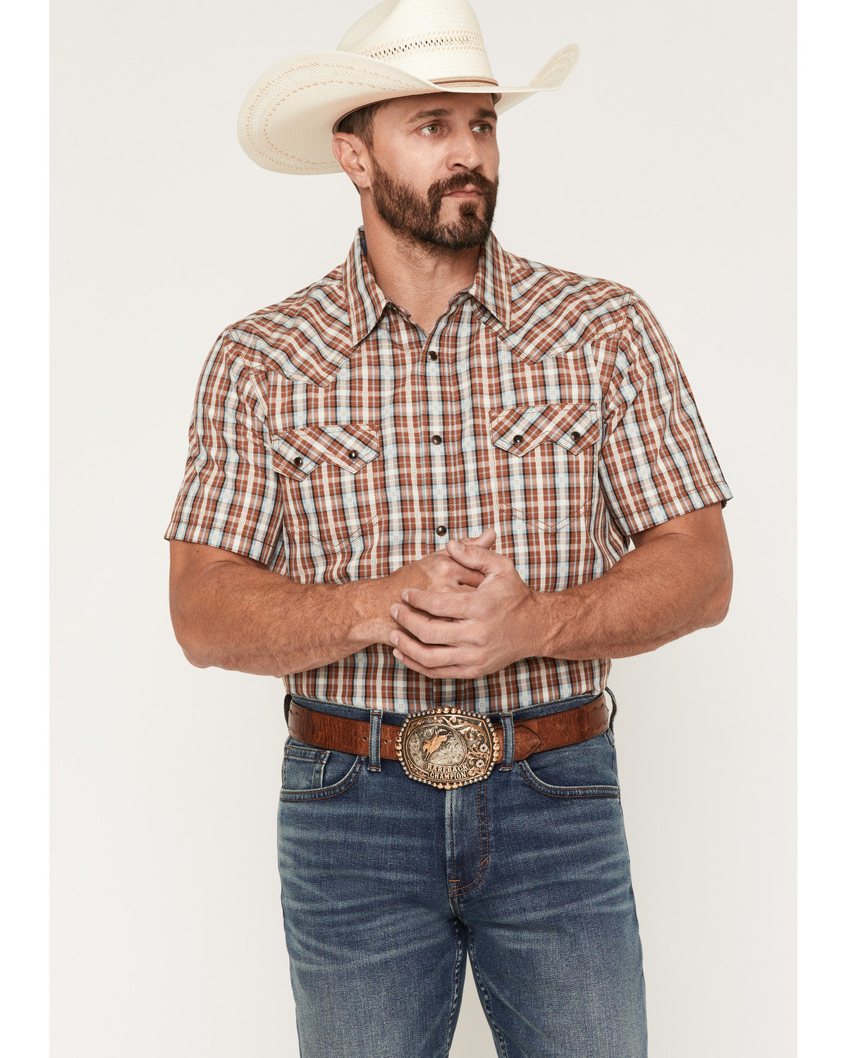 Men's Elmer Plaid Print Short Sleeve Snap Western Shirt | Cody James Clothing