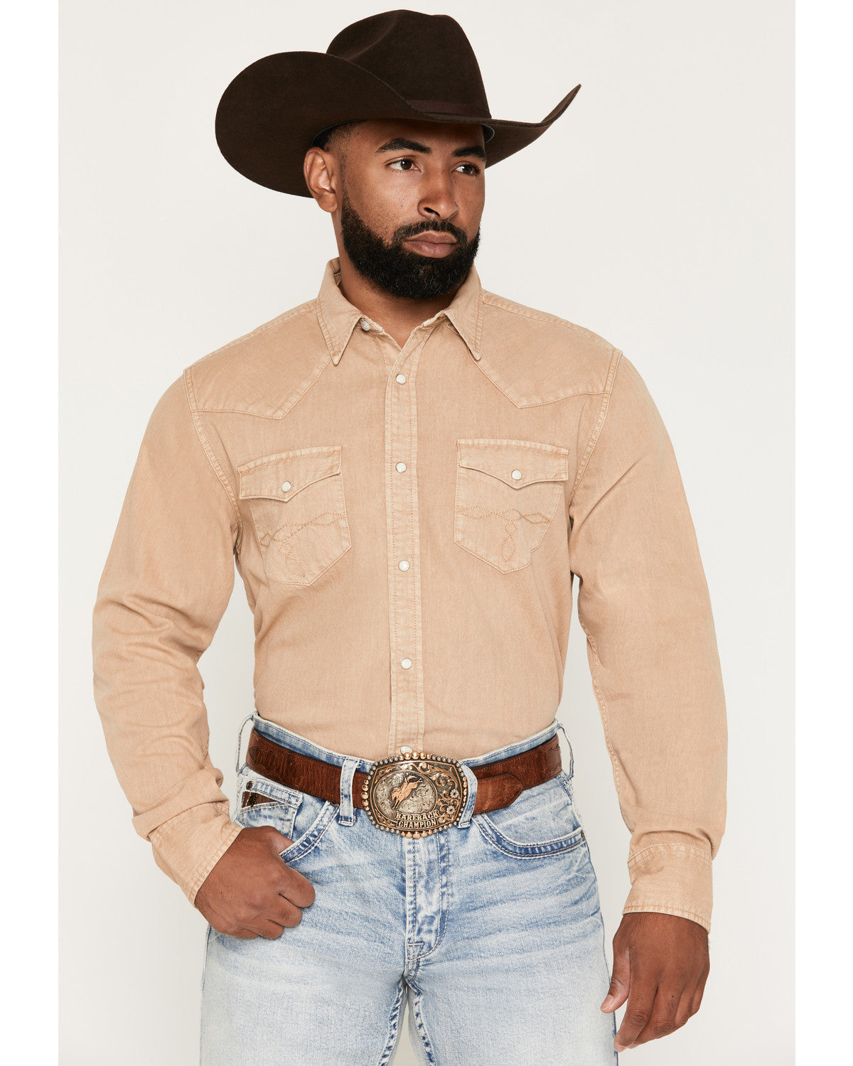 Men's Solid Long Sleeve Snap Denim Western Shirt | Cody James Clothing