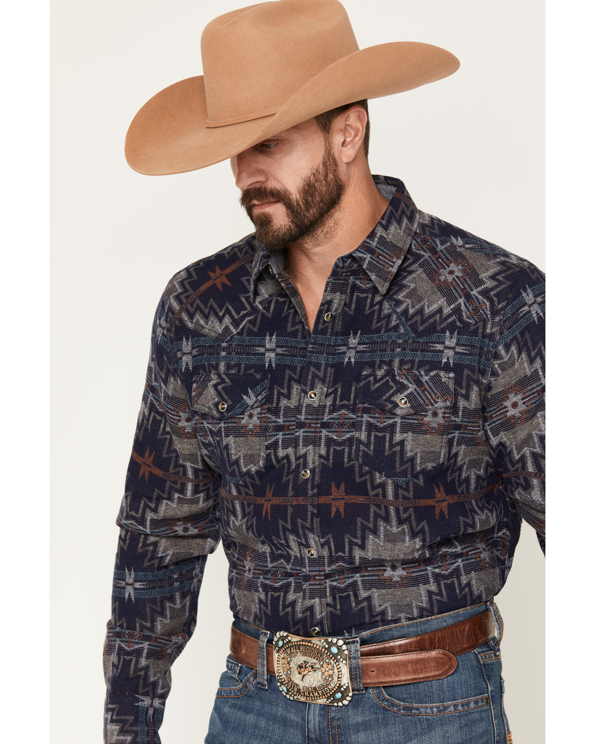Men's Bowie Knife Southwestern Print Long Sleeve Snap Flann | Cody James Clothing