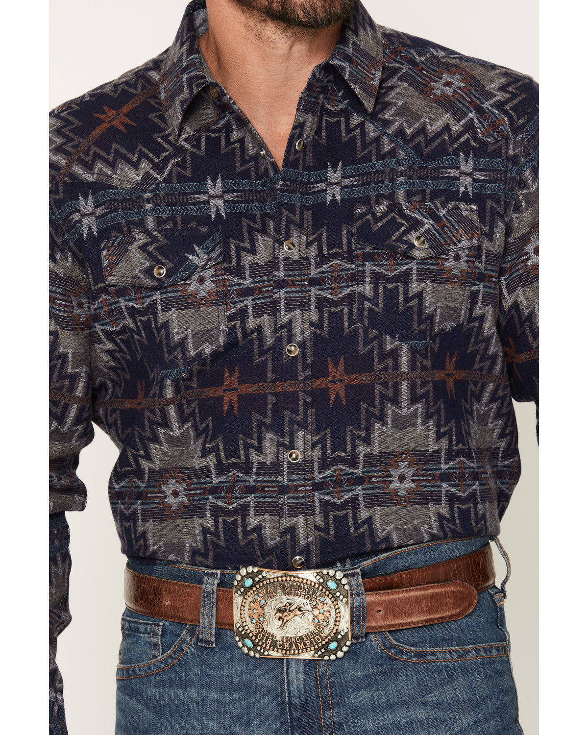 Men's Bowie Knife Southwestern Print Long Sleeve Snap Flann | Cody James Clothing