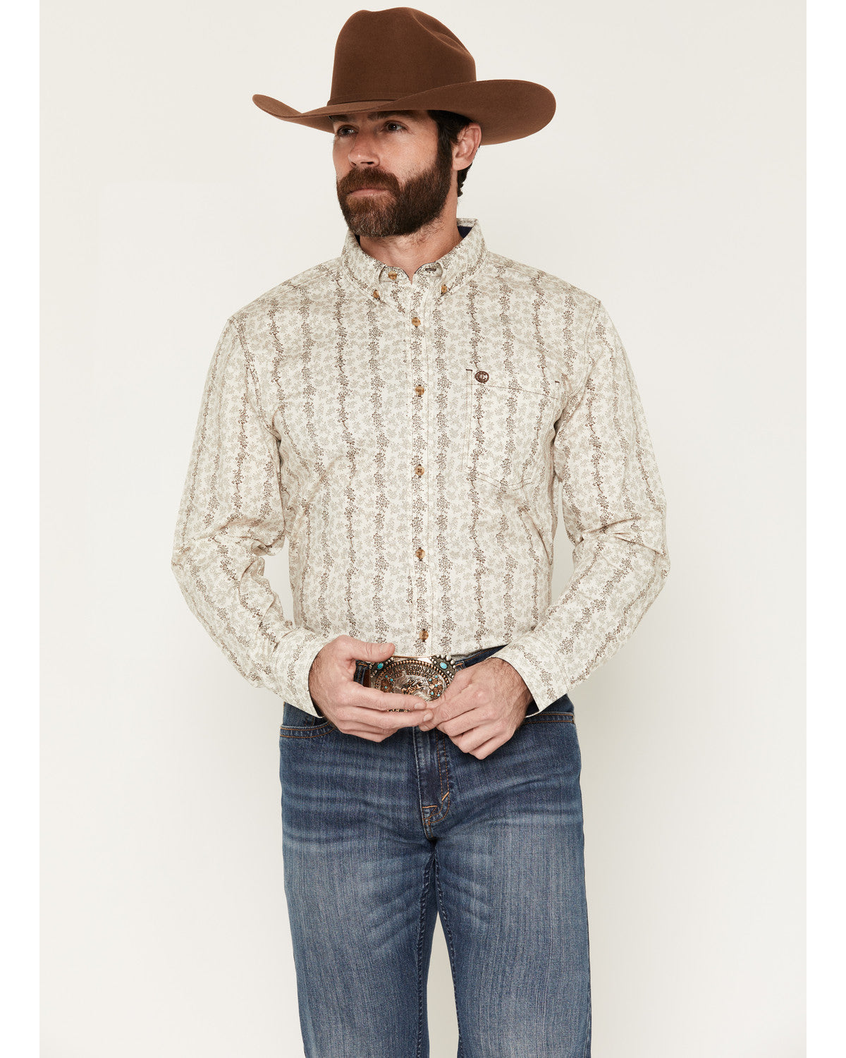 Men's Hickory Floral Stripe Print Long Sleeve Button-Down S | Cody James Clothing