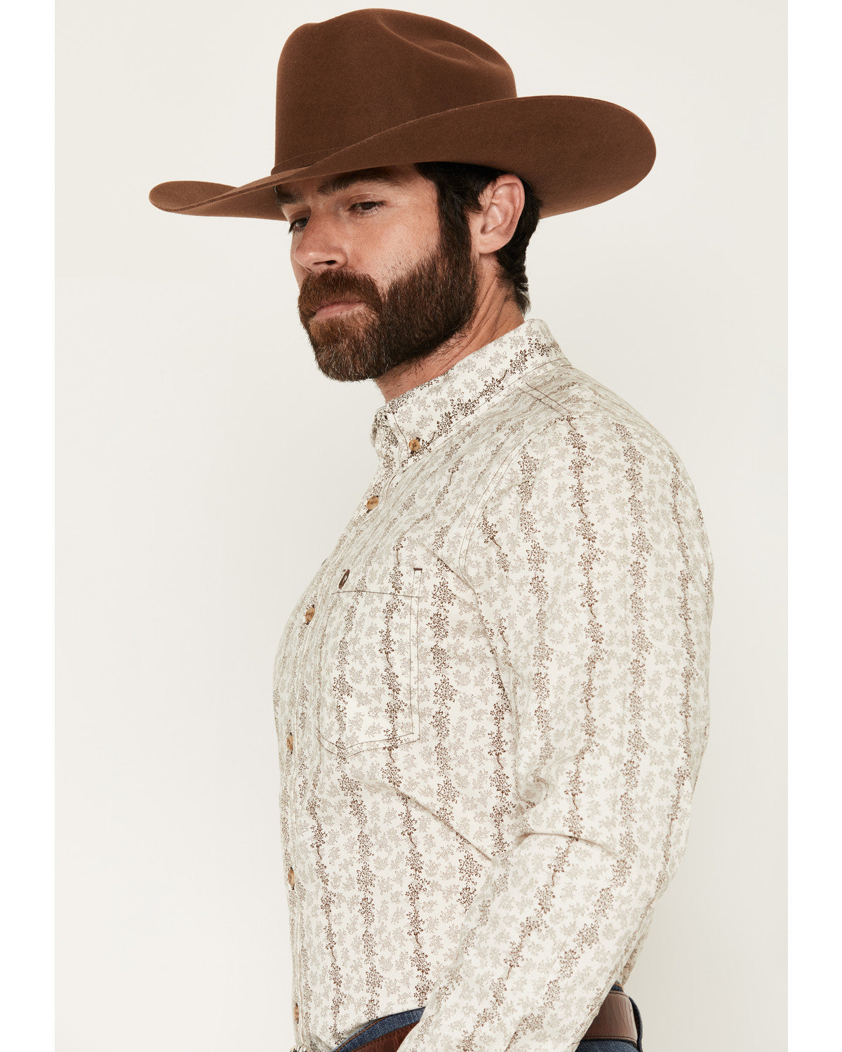 Men's Hickory Floral Stripe Print Long Sleeve Button-Down S | Cody James Clothing