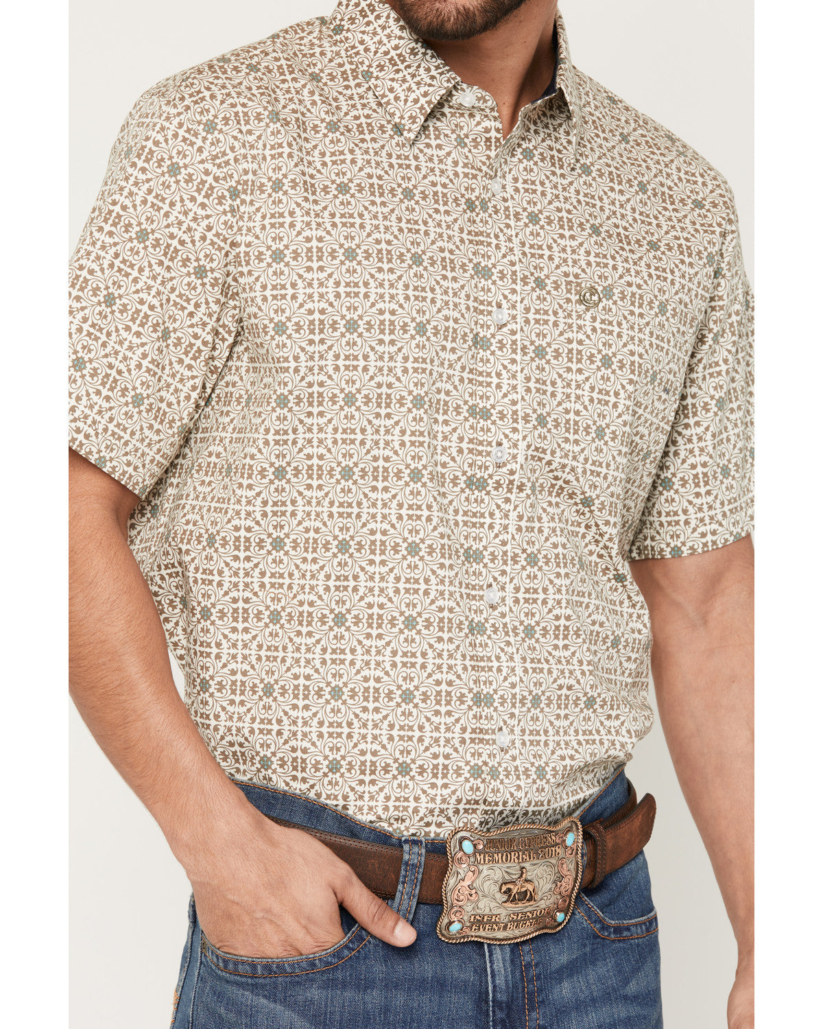 Men's Mind Trap Geo Print Short Sleeve Button-Down Stretch | Cody James Clothing