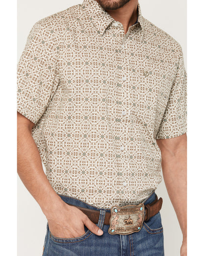 Men's Mind Trap Geo Print Short Sleeve Button-Down Stretch | Cody James Clothing