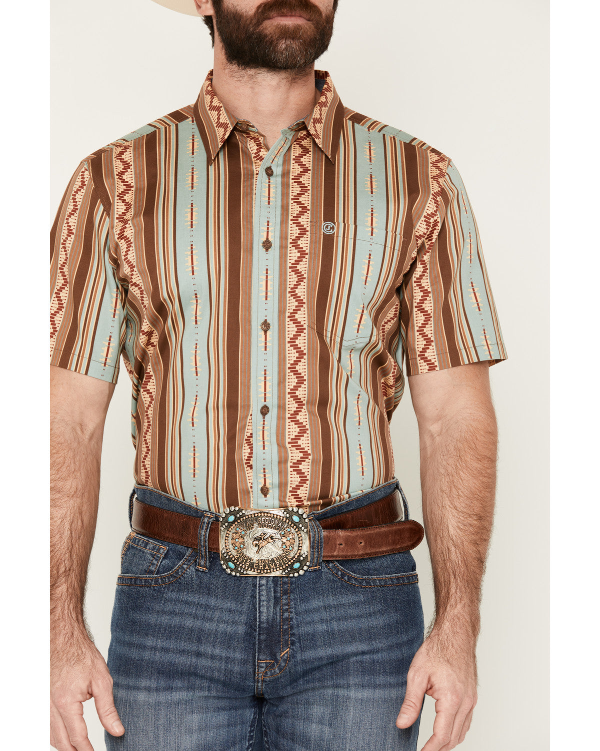 Men's Southwestern Stripe Print Short Sleeve Button-Down St | Cody James Clothing
