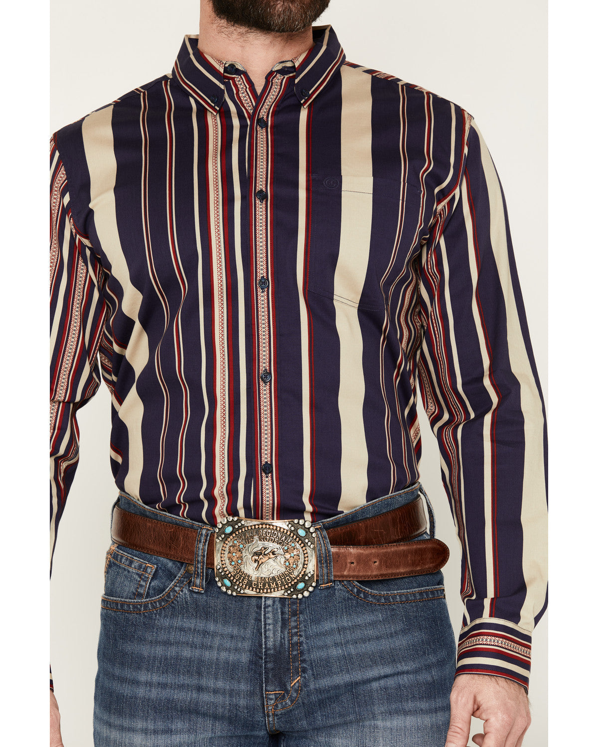Men's Red Dog Southwestern Stripe Print Long Sleeve Button- | Cody James Clothing