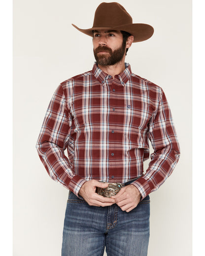 Men's Ruby Red Plaid Print Long Sleeve Button-Down Stretch | Cody James Clothing