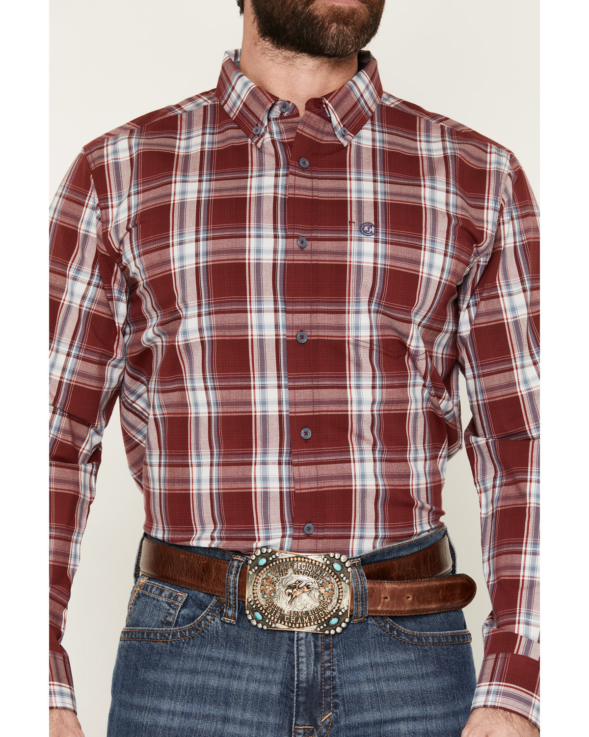 Men's Ruby Red Plaid Print Long Sleeve Button-Down Stretch | Cody James Clothing
