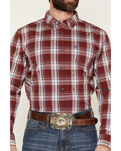 Men's Ruby Red Plaid Print Long Sleeve Button-Down Stretch | Cody James Clothing