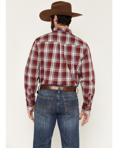 Men's Ruby Red Plaid Print Long Sleeve Button-Down Stretch | Cody James Clothing
