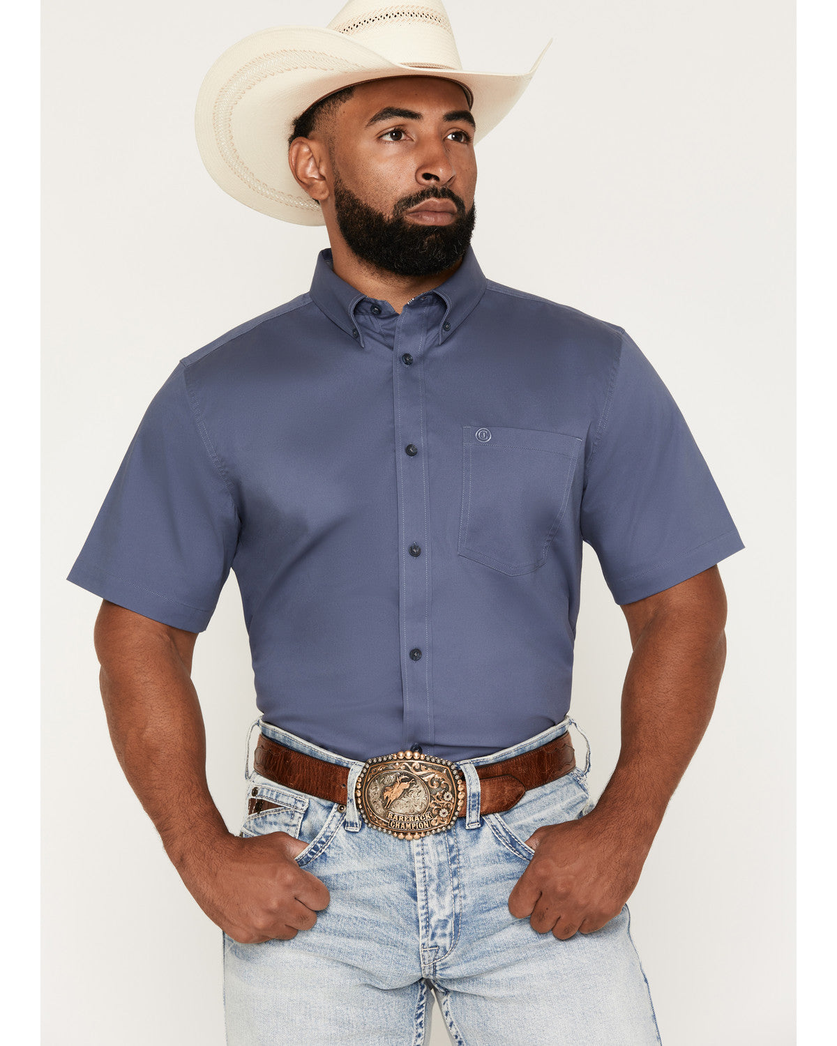 Men's Solid Twill Short Sleeve Button-Down Stretch Western | Cody James Clothing